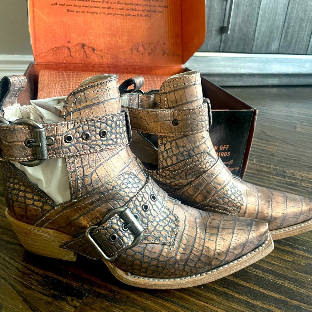 Freebird Mayhem Blush Croco Ankle Boots Leather